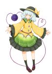 blush closed_eyes eyes green_hair hands happy hat heart heart_of_string highres komeiji_koishi outstretched_arms outstretched_hand ribbon shiro_tsugumi short_hair smile spread_arms touhou transparent_background 