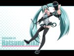  aqua_hair detached_sleeves hands hatsune_miku headphones headset highres legs long_hair microphone microphone_stand open_mouth pointing satsuki_imonet skirt thighhighs twintails very_long_hair vocaloid 