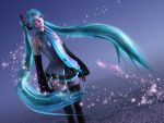  3d ancho_bi aqua_eyes aqua_hair detached_sleeves green_eyes green_hair hatsune_miku headphones headset highres long_hair necktie petals skirt smile solo thigh-highs thighhighs twintails very_long_hair vocaloid zettai_ryouiki 