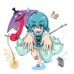  :p blue_hair geta heterochromia highres karakasa karakasa_obake rasa red_eyes sandals short_hair tatara_kogasa tongue touhou umbrella 