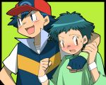  1boy 1girl amada aoi_(pokemon) blush couple fingerless_gloves gloves hat pokemon pokemon_(anime) reverse_trap satoshi_(pokemon) short_hair wristband wristbands 