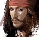  bandana beard brown_eyes brown_hair disney earrings enami_katsumi eyeshadow face facial_hair jack_sparrow jewelry johnny_depp male mustache pirate pirates_of_the_caribbean realistic 