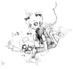  animal_ears chibi kaenbyou_rin monochrome mouse_ears mouse_tail nazrin o_o short_hair sitting sitting_on sitting_on_person sketch tail touhou 