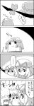  1girl 4koma bow brush comic flower from_behind gap hair_ornament hat hat_bow hat_ribbon hieda_no_akyuu highres long_hair long_image monochrome ribbon sweatdrop tall_image tani_takeshi touhou translation_request yakumo_yukari yukkuri_shiteitte_ne 