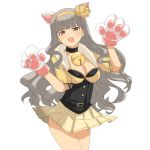  bell breasts cat_ears cat_paws choker cleavage fang grey_hair hair_ornament hairband idolmaster long_hair maro_nie miniskirt paws pleated_skirt red_eyes shijou_takane silver_hair skirt smile solo 