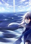  blue long_hair looking_at_viewer megastructure original red_eyes ryou_(kimagure) ryou_(pixiv47138) scenery smile 