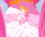  barefoot bed canopy_bed closed_eyes feet fetal_position lamp long_hair lying nightgown on_side open_mouth orange_hair pillow pink pink_background shade sleeping solo te2 toradora! 