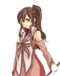  adult anise_tatlin brown_eyes brown_hair glove gloves long_hair lowres ponytail smile staff tales_of_(series) tales_of_the_abyss 