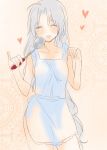  blush closed_eyes heart jewelry matyinging naked_apron open_mouth pinky_out ring silver_hair smile touhou yagokoro_eirin 