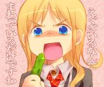  blonde_hair blue_eyes commentary cucumber ichigo_mashimaro mothra_taro nekokun pickle translated 