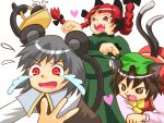  animal_ears basket braid chen fangs grey_hair heart kaenbyou_rin mouse mouse_ears mouse_tail multiple_tails nazrin red_eyes tail tears touhou 
