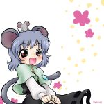  blue_hair blush highres jewelry kotomi_(happy_colors) mouse mouse_ears mouse_tail nazrin pendant red_eyes tail touhou 