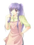  apron bad_id clannad fujibayashi_kyou fuuka_(fukasheu) kindergarten_teacher long_hair ponytail purple_eyes purple_hair violet_eyes 