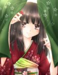  black_eyes black_hair curtains japanese_clothes kimono long_hair nail_polish wakami_satsuki 