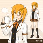  :d bangs black_legwear blazer blush bust buttons coffe coffee cup flat_chest glasses hair_between_eyes hair_ornament kneehighs loafers looking_at_viewer lowres mikushi_mocha miniskirt mixi mixi_mocha mug open_clothes open_mouth open_shirt orange_eyes orange_hair parted_bangs personification pleated_skirt product_girl ribbon samoni_ouhana samoni_ouka school_uniform semi-rimless_glasses shadow shirt shoes short_hair short_twintails skirt smile socks solo standing steam striped striped_background twintails under-rim_glasses 