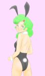  1girl animal_ears ass bare_back blue_eyes bunnysuit elchi_cargo fake_animal_ears female gidayasen green_hair leotard looking_back rabbit_ears sentou_mecha_xabungle simple_background solo wrist_cuffs 