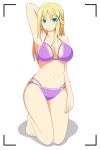  1girl armpits artist_request bikini blonde_hair breasts cleavage conception_2 curvy green_eyes kneeling large_breasts long_hair looking_at_viewer pose solo swimsuit tagme 