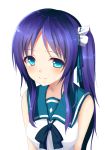  1girl blue_eyes blush dress hiradaira_chisaki iori_(cpeilad) moe nagi_no_asukara purple_hair sailor_dress school_uniform side_ponytail simple_background solo 