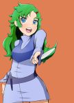  1girl 80s blue_eyes dress elchi_cargo female green_hair kaz_(10916310) knife long_hair oldschool sentou_mecha_xabungle simple_background solo weapon 