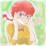  1girl braid genderswap glasses grin ranma-chan ranma_1/2 redhead saotome_ranma shizuku-drop single_braid smile 