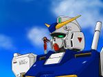  1girl 80s christina_mackenzie clouds gundam gundam_0080 gundam_alex long_hair mecha pilot_suit redhead yuukutobania 