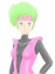  1girl blue_eyes bodysuit breasts elchi_cargo female gidayasen green_hair headband sentou_mecha_xabungle solo white_background 