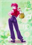  1girl braid genderswap hand_on_hip kettle looking_back pink_hair ranma-chan ranma_1/2 saotome_ranma single_braid tsubak_iharu 