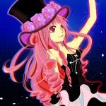  1girl black_dress curly_hair dress flower hat highres long_hair one_piece perona pink_hair rose solo strapless top_hat 