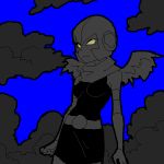  1girl angel_(dc) belt cartoon_network dc_comics feathered_wings female glowing glowing_eyes lowres okayu pixel_art scarf solid_eyes solo spot_color teen_titans vambraces wings yellow_eyes 