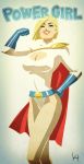  1girl alien blonde_hair character_name cleavage_cutout clenched_hand dc_comics flexing gloves kit kryptonian leotard pose power_girl red_cape short_hair smile solo wink 