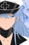 1girl akame_ga_kill! blue_eyes blue_hair esdeath hat ishira-san jpeg_artifacts long_hair md5_mismatch sad square_enix 