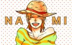  1girl character_name hat lillil_(1212neko) nami_(one_piece) one_piece orange_hair short_hair smile solo straw_hat 