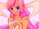  1girl blue_eyes breasts character_name cleavage heartima mermaid monster_girl one_piece pearl princess shirahoshi smile solo 