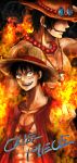  2boys brothers copyright_name cowboy_hat fire hat jewelry male_focus monkey_d_luffy multiple_boys necklace one_piece portgas_d_ace siblings stampede_string straw_hat 