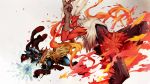  battle beak blaziken energy_sphere epic fire grey_background lucario mega_pokemon pokemon 