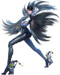  1girl 3d bayonetta bayonetta_(character) bayonetta_2 black_hair gangsta_hold glasses gun high_heels official_art pose quadruple_wielding short_hair weapon wink 