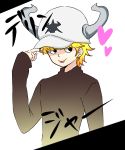  1boy aribbon blonde_hair dellinger donquixote_pirates dressrosa hand_on_headwear hat horns male_focus one_piece solo tongue 