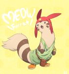  1boy bag blush bracelet furret green_eyes hat meow_(space_dandy) no_humans parody pokemon shoes solo space_dandy tail 