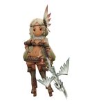  1girl 3d aimee_matchlock bow_(weapon) braid bravely_default_(series) bravely_second:_end_layer crossbow dark_skin hair_ornament navel official_art red_eyes silver_hair solo square_enix tattoo weapon 