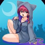  1girl animal_hat animal_hood blue_eyes breasts cat cat_ears cleavage crescent_moon genderswap hat hood hoodie lining moon ranma-chan ranma_1/2 redhead saotome_ranma solo wantan-orz 