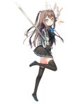  ange_vierge blue_eyes bowtie brown_hair hinata_miumi kantoku long_hair sidetails simple_background skirt sword thigh-highs twintails weapon 