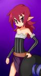  1girl cosplay disgaea dragon&#039;s_crown etna female flat_chest gradient gradient_background hat looking_at_viewer nyanlathotep pointy_ears red_eyes redhead skirt solo witch_hat 