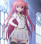  claire_rouge hands_on_hips long_hair pleated_skirt red_eyes redhead school_uniform screencap seirei_tsukai_no_blade_dance skirt thigh-highs twintails window 