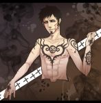  1boy injury male_focus nodachi one_piece sasanoha112233 solo tattoo topless trafalgar_law weapon 