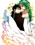  1374597 1boy 1girl black_hair facial_hair green_hair harpy long_hair monet_(one_piece) monster_girl one_piece trafalgar_law wings yellow_eyes 