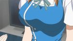  1girl animated animated_gif bouncing_breasts breast_poke breasts brown_eyes brown_hair d-frag! large_breasts poking punching solo tagme takao_(d-frag!) tears 