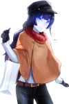  1girl alternate_costume alternate_hairstyle bag black_hair blue_eyes blush claws commentary_request cowboy_shot hat kantai_collection light_cruiser_oni long_hair looking_at_viewer pale_skin poncho shinkaisei-kan shopping_bag smile solo weasel_(close-to-the-edge) 