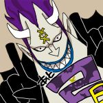  1boy gecko_moria male_focus one_piece purple_hair sasanoha112233 sharp_teeth shichibukai smile solo stitching teeth 