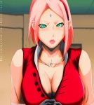  1girl 21222394 breasts cleavage green_eyes haruno_sakura highres large_breasts linda naruto naruto:_the_last open_mouth pink_hair 