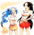  2girls alternate_costume black_hair blue_hair boa_hancock earrings highres jewelry multiple_girls nefertari_vivi one_piece ponytail princess skirt smile 